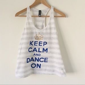 Sugar and Bruno Top Racerback Dance Tee White, Gray, Blue & Gold